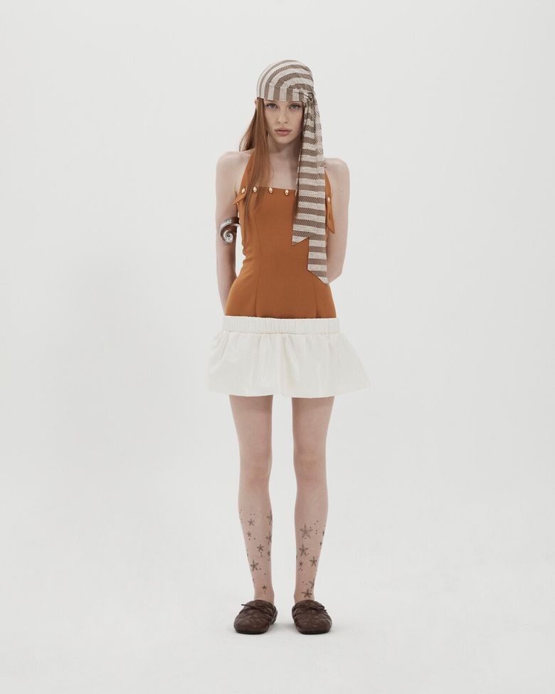 Button strap dress Caramel