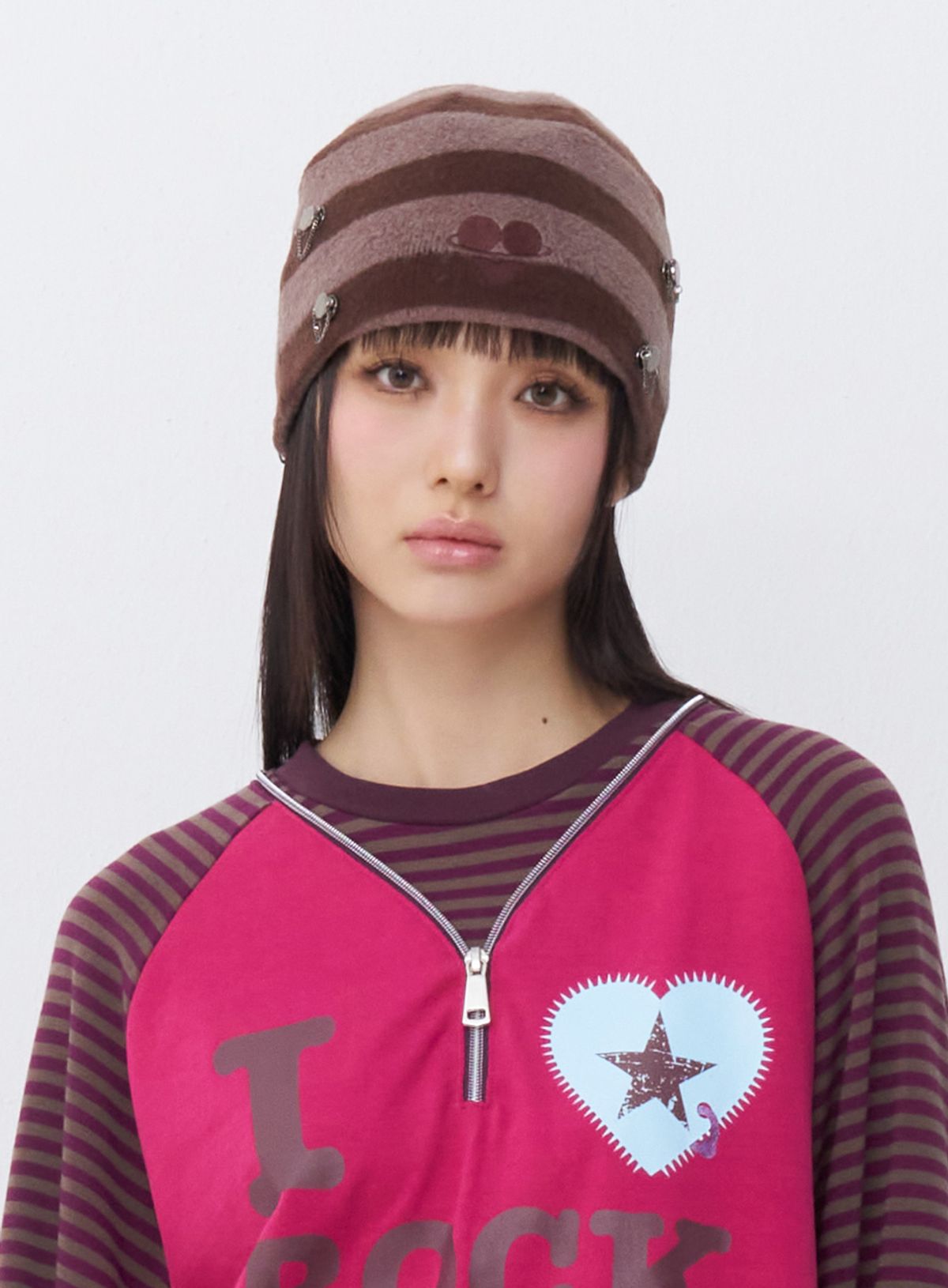 퓨레(PUREE) Piercing charm beanie Brown