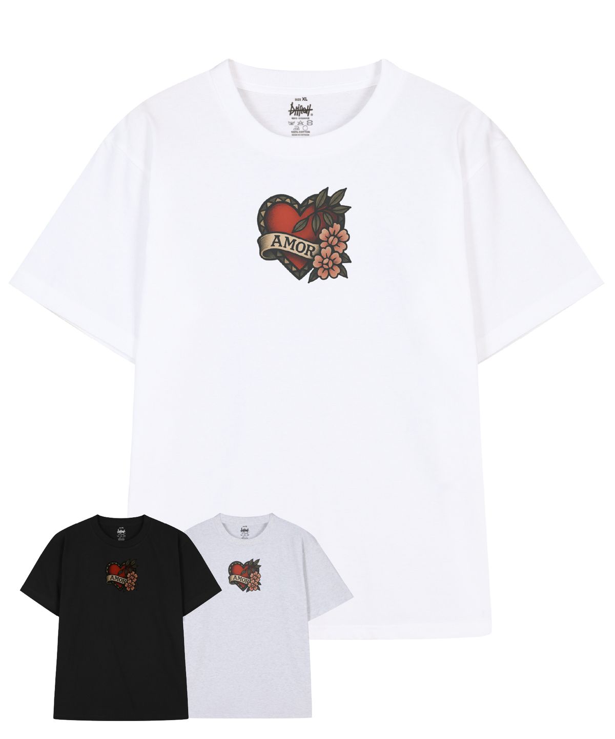 드리프트아웃(DRIFTOUT) 아모르 앤 쏜즈 하트 반팔 티셔츠 (3color)