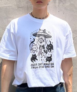 코스믹 라이드 캣 인 유에프오 반팔 티셔츠 (3color)