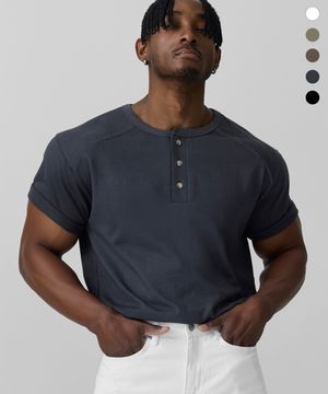 어깨 절개 머슬핏 헨리넥 하프 슬리브_5color