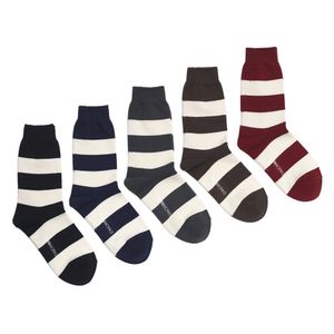 [베이직 컬러 5팩]WORK RUGBY 와이드 스트라이프 양말