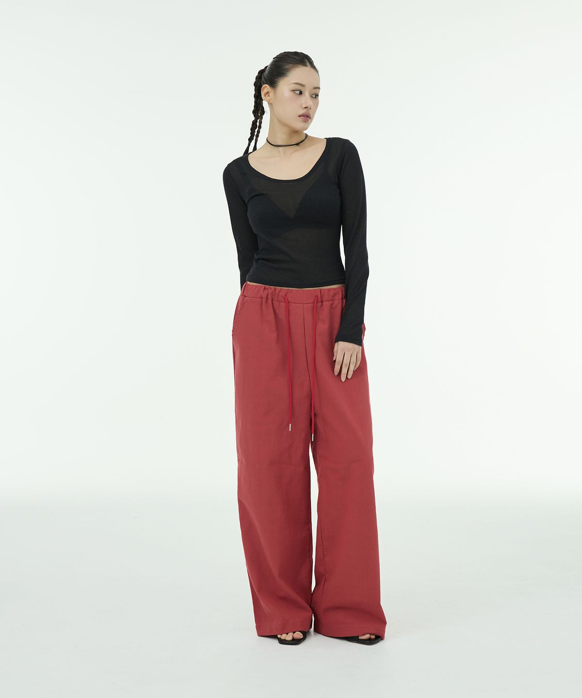 뮤트렛(MUTTLETT) Linen moody Wide Pants - Lust Red