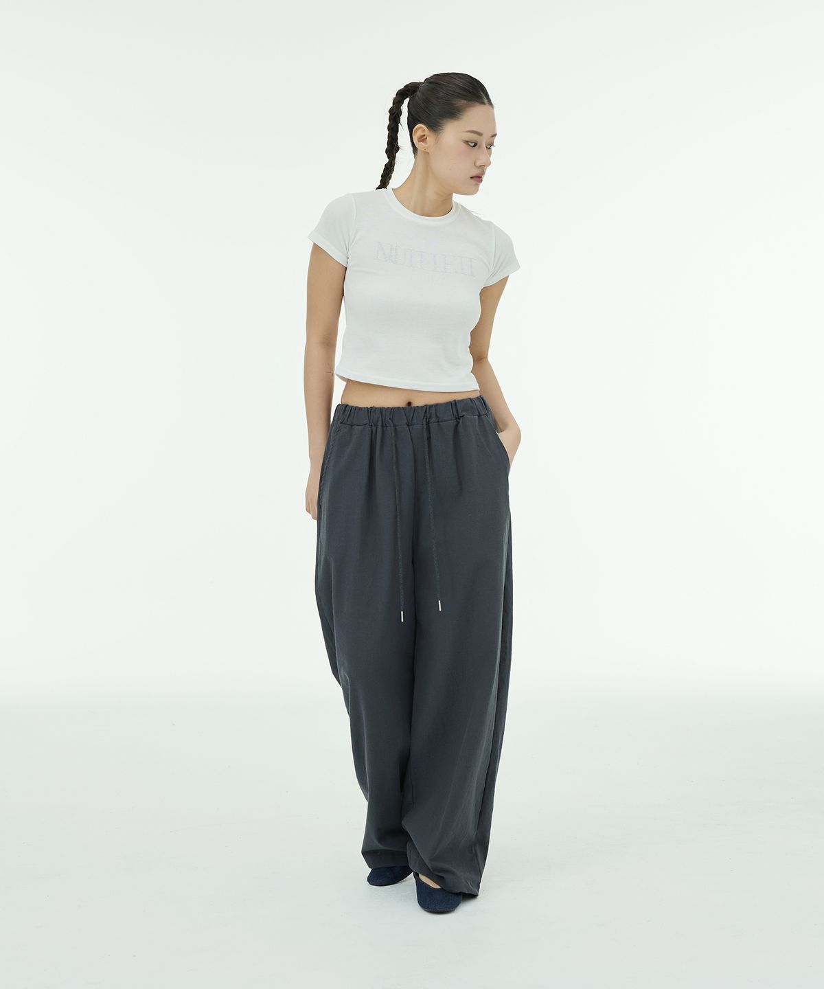 뮤트렛(MUTTLETT) Linen moody Wide Pants - Charcoal