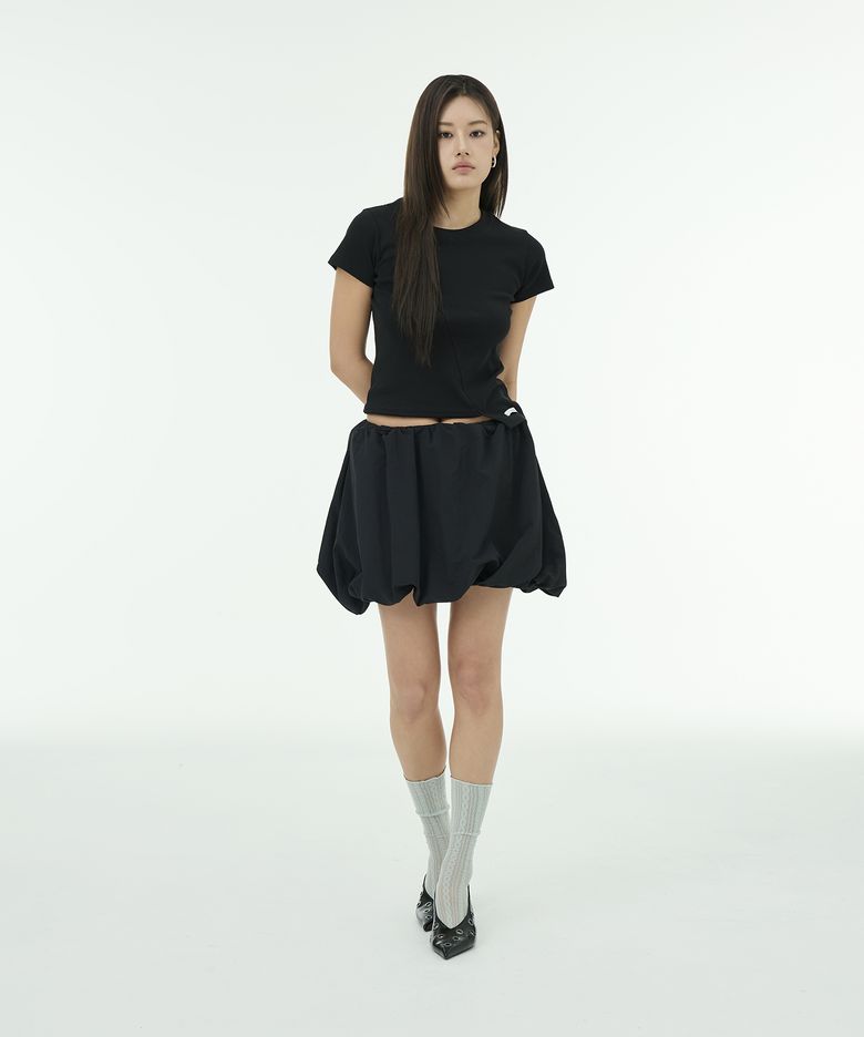 Brimmed Nylon Skirt - Black