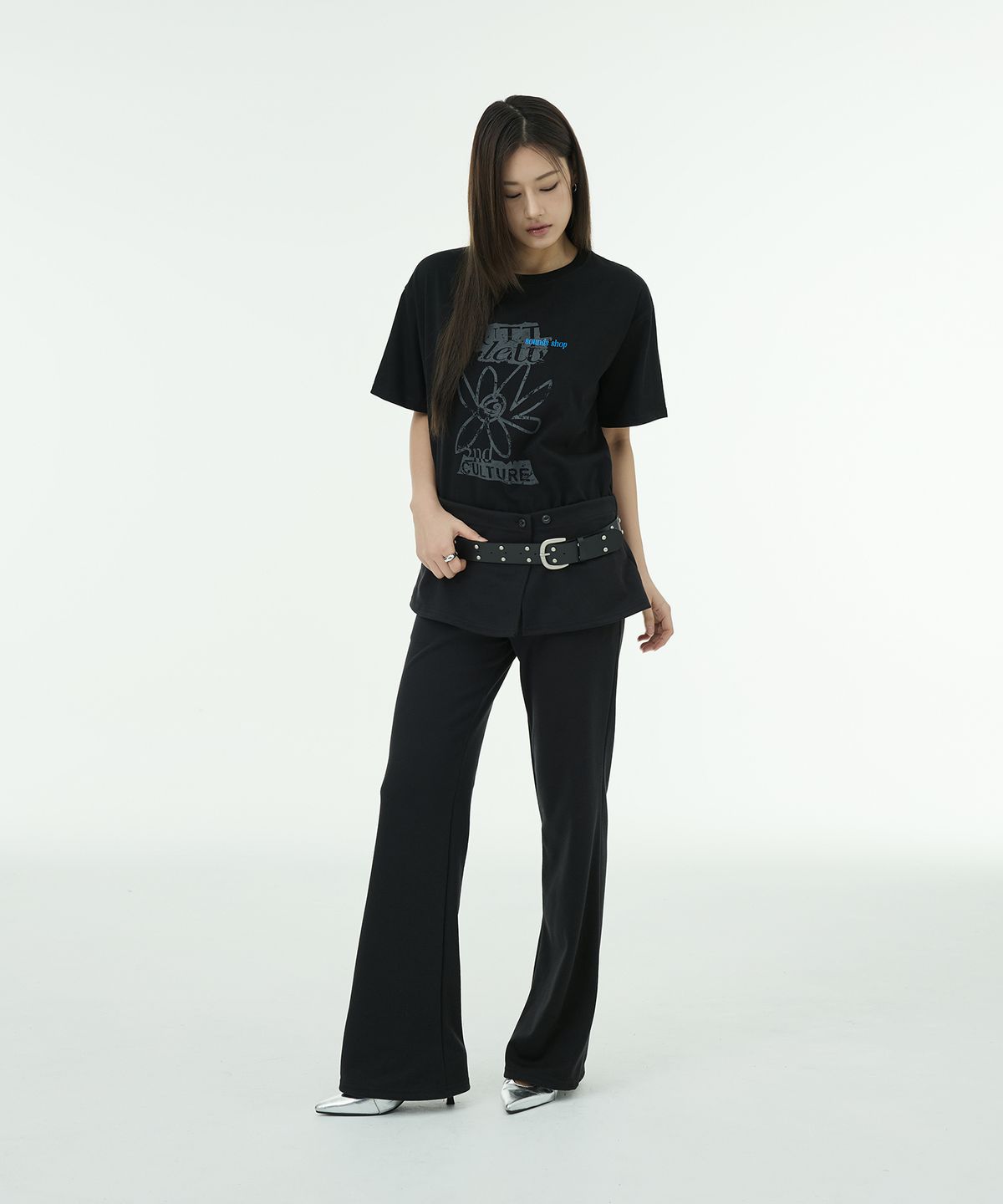 뮤트렛(MUTTLETT) Layering Flare Skirt Pants - Black