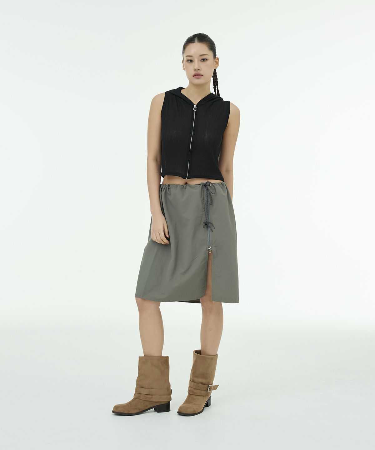 뮤트렛(MUTTLETT) Overlap Layering Skirt - Khaki