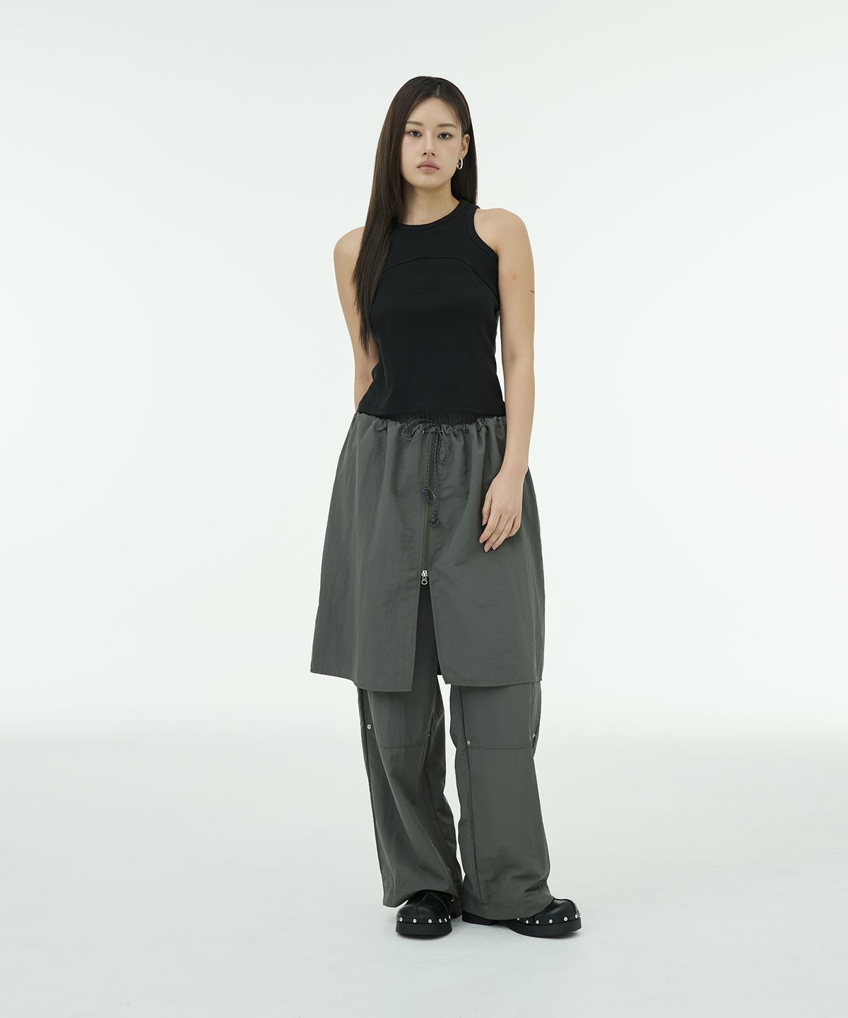 뮤트렛(MUTTLETT) Overlap Layering Skirt - Charcoal