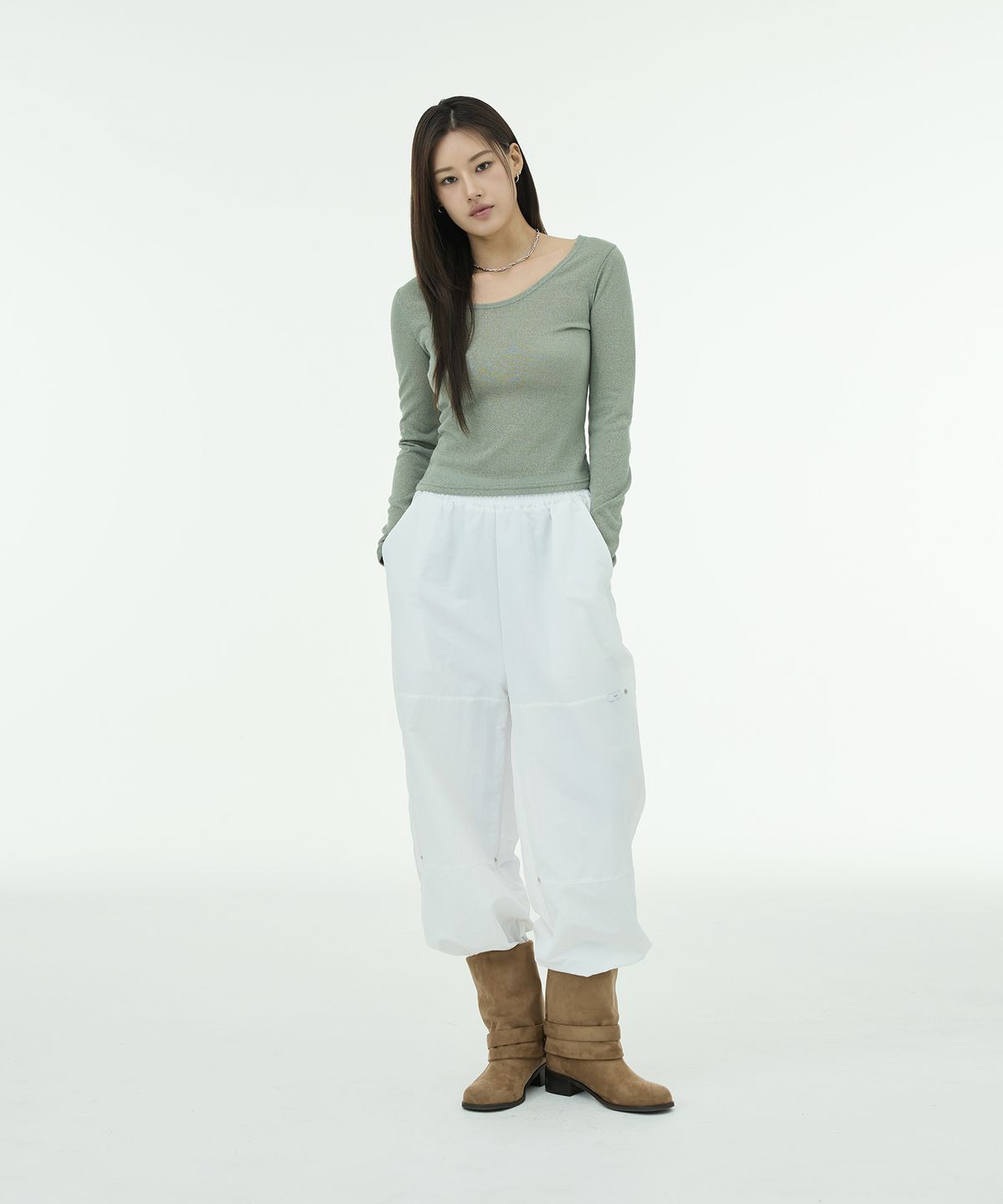뮤트렛(MUTTLETT) Overlap Double Knee Pants - Ivory