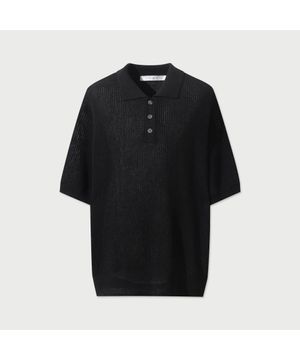 Loom 쿨터치 반팔 카라 니트 - BLACK