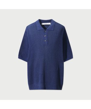 Loom 쿨터치 반팔 카라 니트 - BLUE