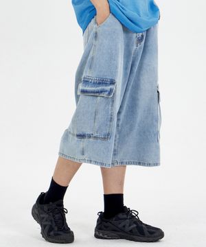 맥시카고 버뮤다 데님팬츠 라이트블루