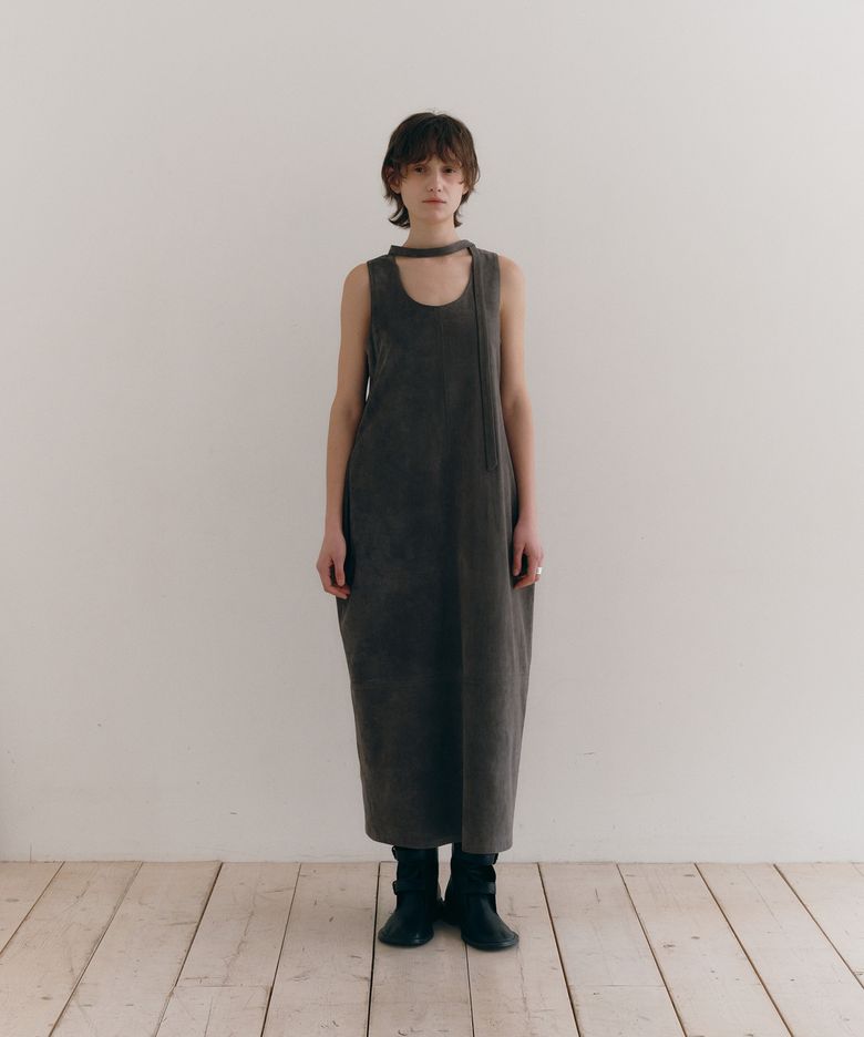 SUEDE BALLOON DRESS [CHARCOAL]