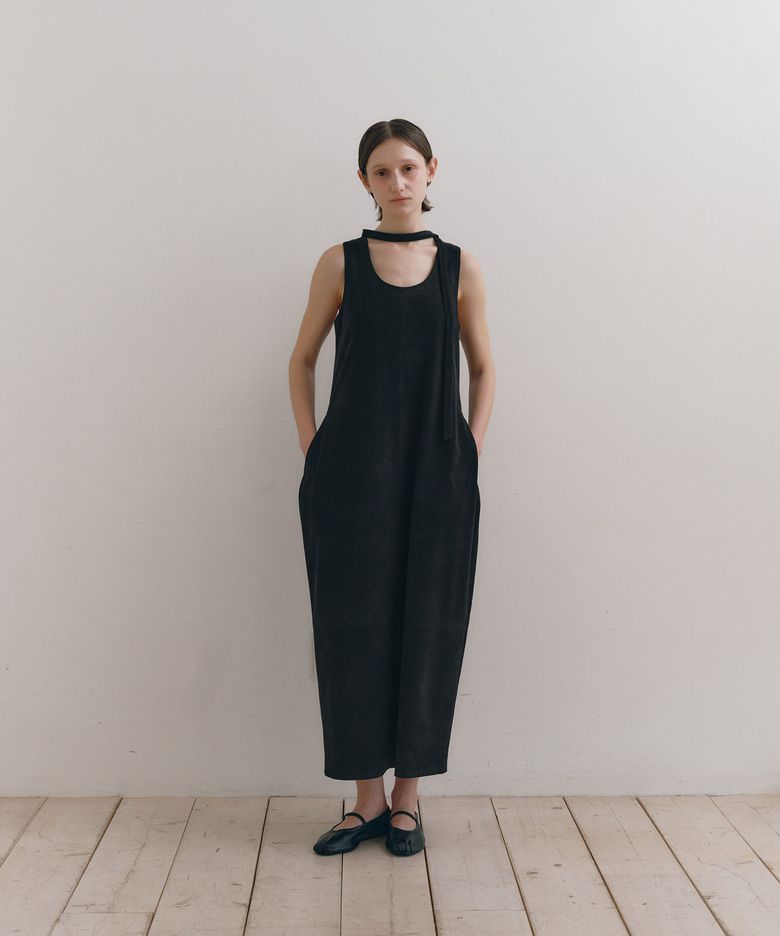 SUEDE BALLOON DRESS [BLACK]