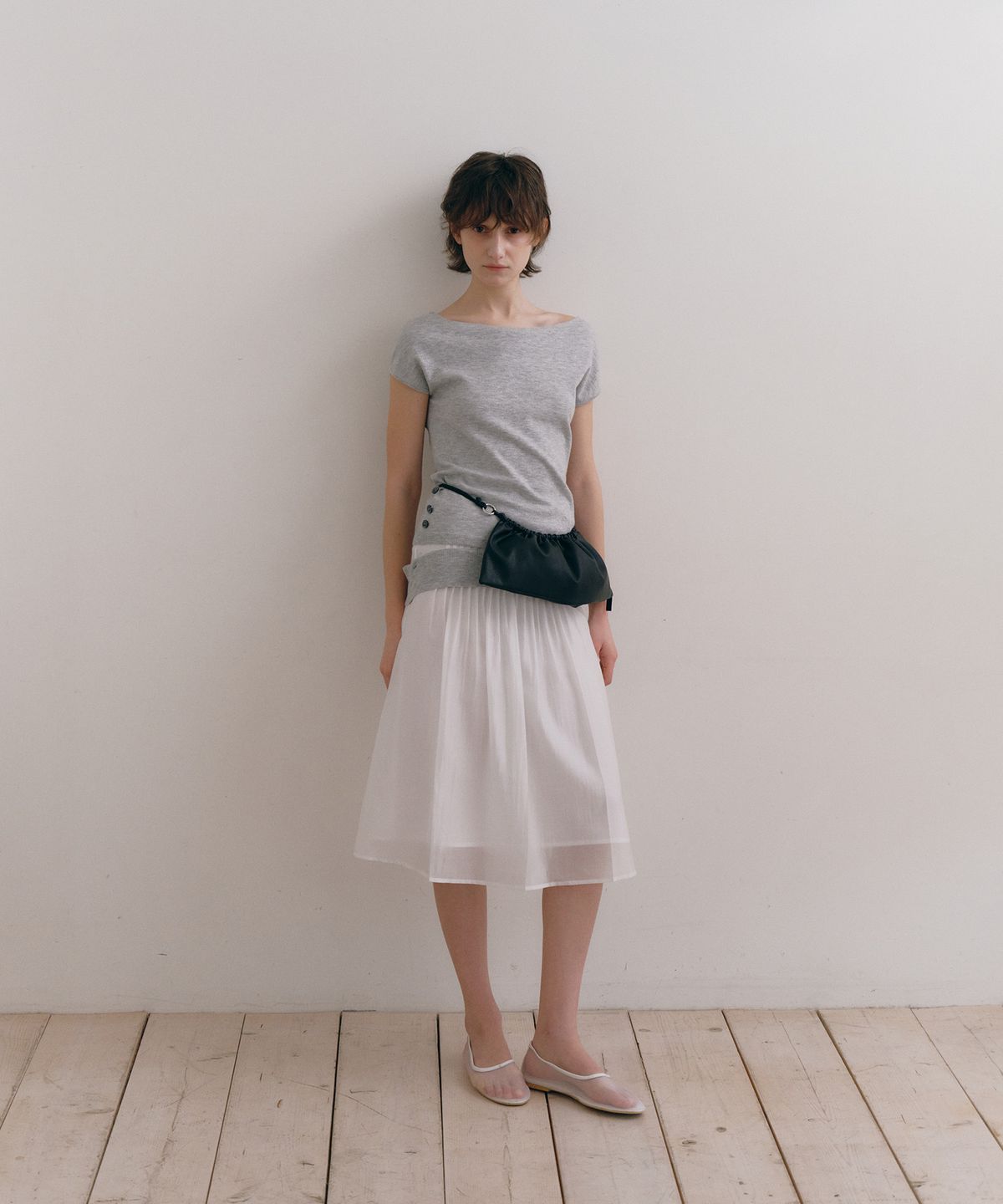 로우타이드(LOW TIDE) HEM SLIT BOATNECK KNIT [GREY]
