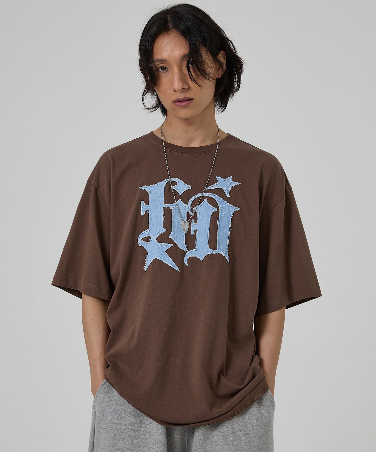 HOODHOOD ♥ HD denim applique t-shirt /追跡付 MUSINSA公式 | HOODHOOD HD Denim Applique Short Sleeve T