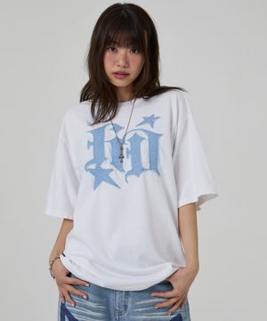 [최겨울pick] HD 데님 아플리케 반팔티셔츠 화이트