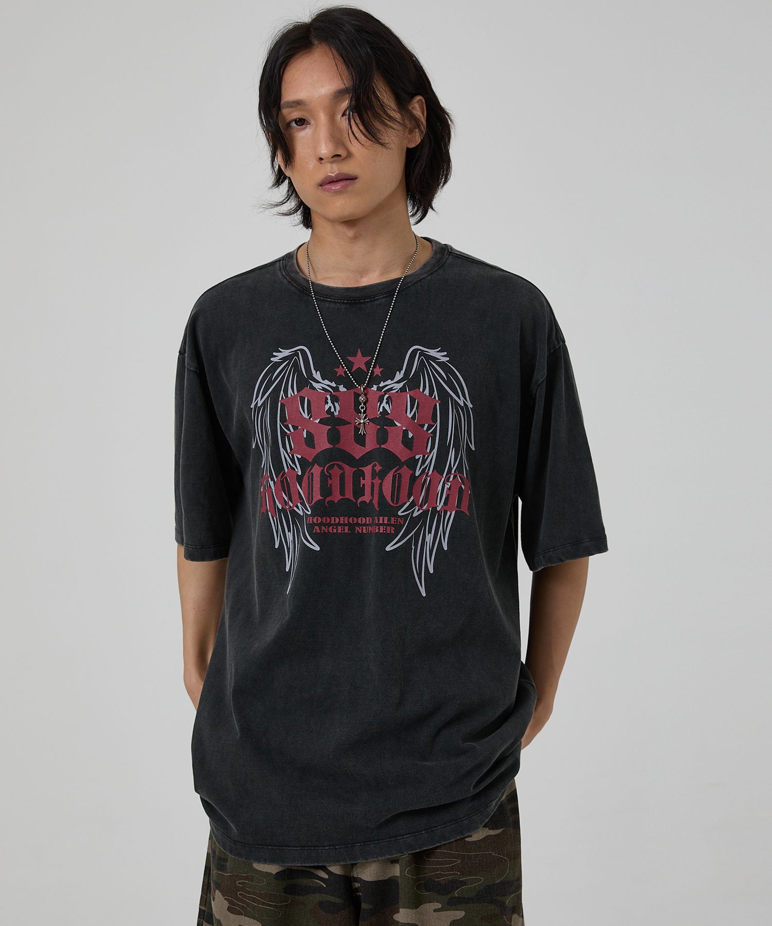 HOODHOOD ♥ 888 Angel Graphic Washed T-Shirt /追跡付 MUSINSA | HOODHOOD 888 Angel Graphic Washed Short Sleeve T