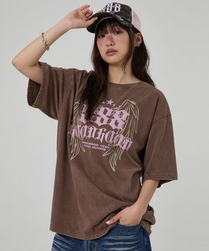 [최겨울pick] 888 엔젤 그래픽 워시드 반팔티셔츠 브라운