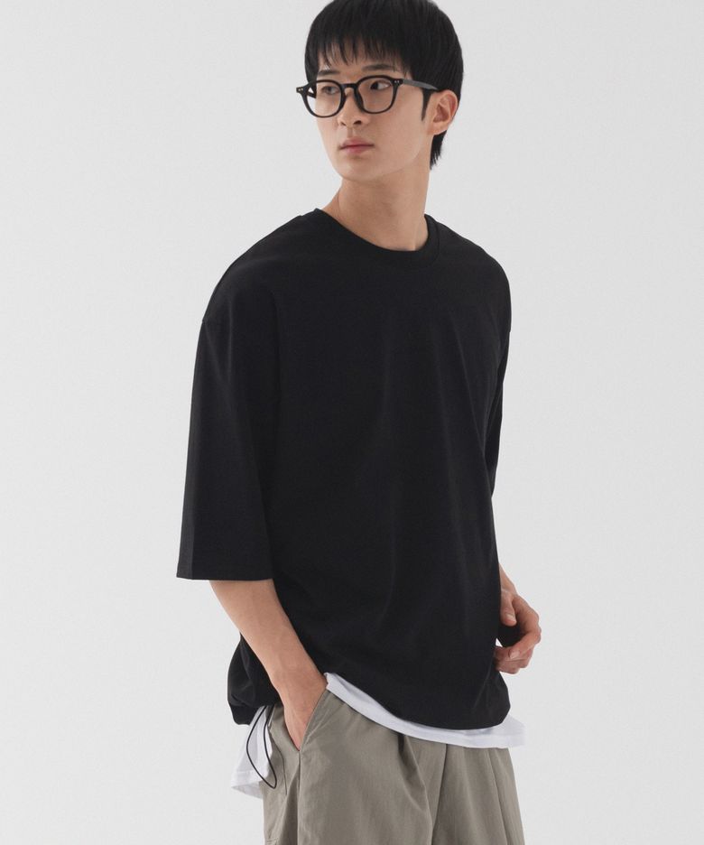 쿨 오버핏 스트링 반팔 티셔츠 (블랙)