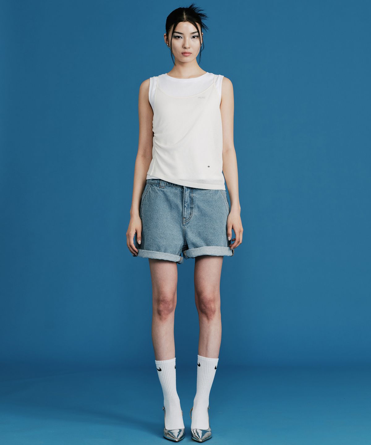 플랙 우먼(PLAC WOMEN) 클래식 데님 쇼츠 M39 미드 블루