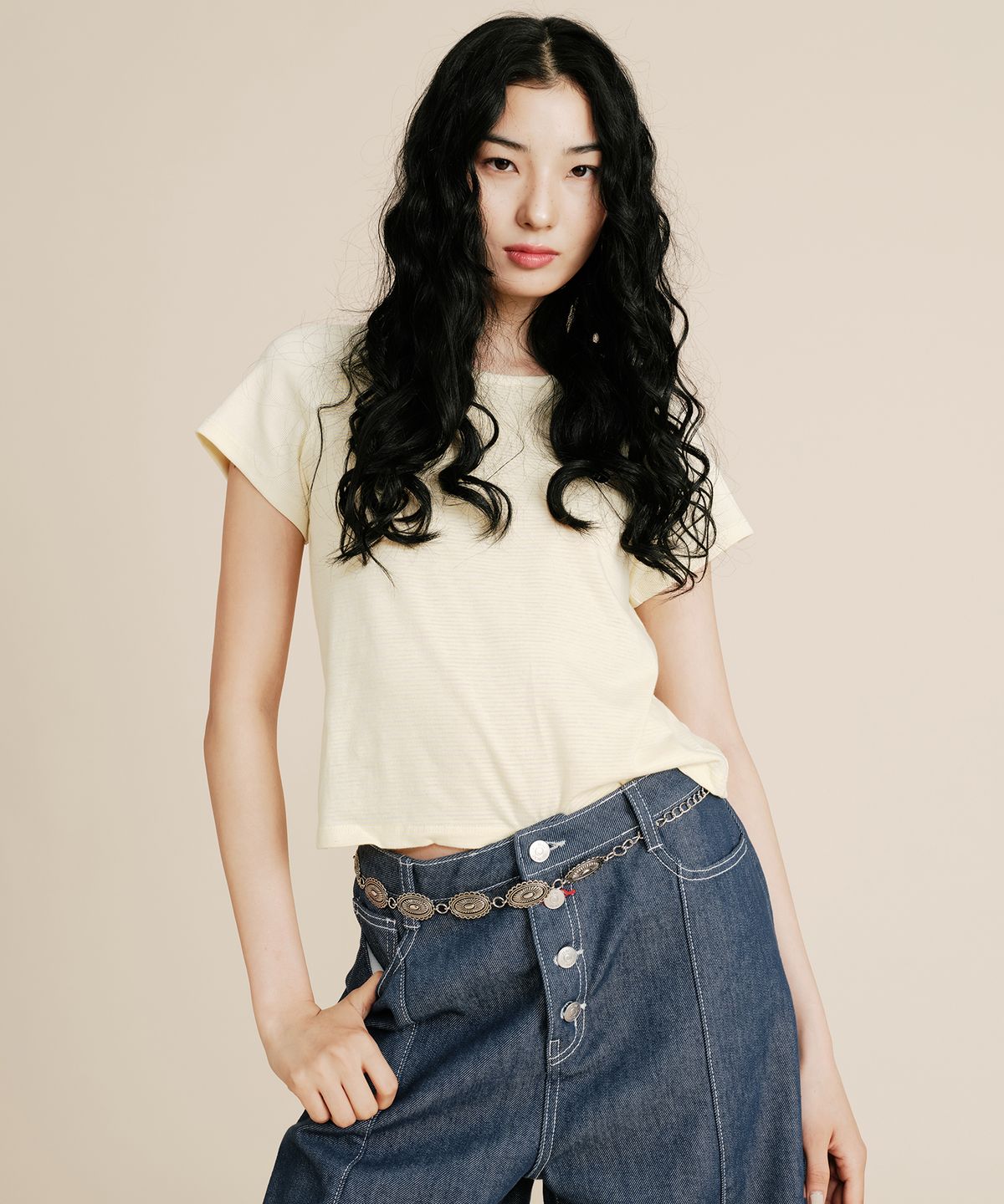 플랙 우먼(PLAC WOMEN) 스트라이프 래글런 미니 티셔츠_3colors