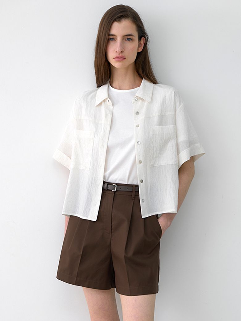 ESSENTIAL LINEN POCKET SHIRT(BL-4343)