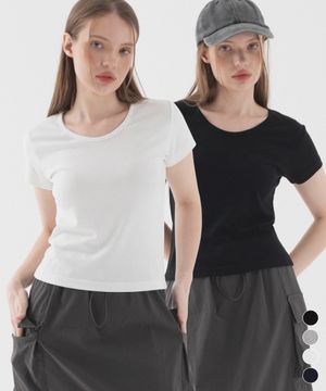 [2 PACK] 슬림핏 라운드넥 반팔 티셔츠 (4color)