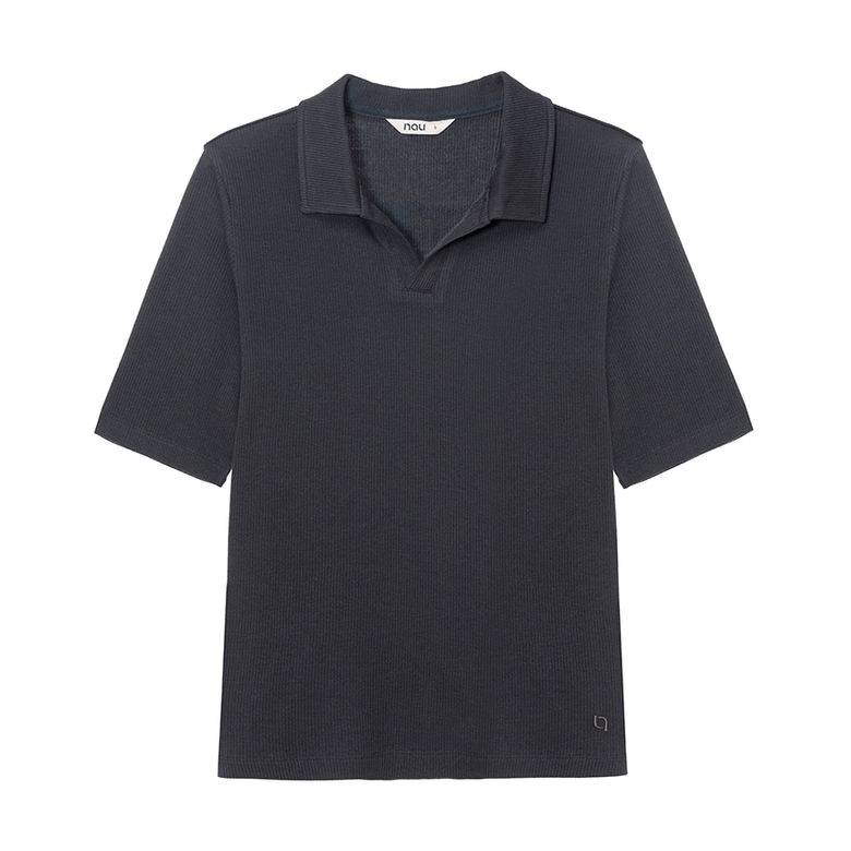 W 실키 울 반팔 카라 티셔츠 Dark Gray