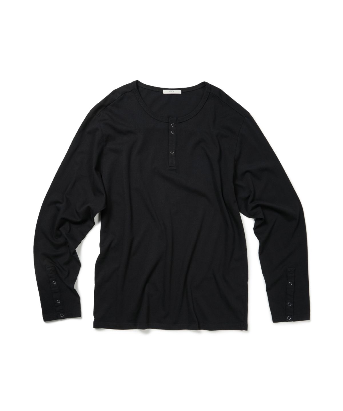 이티씨이(ETCE) SNAP SLEEVE HENLEY NECK TEE (BLACK)