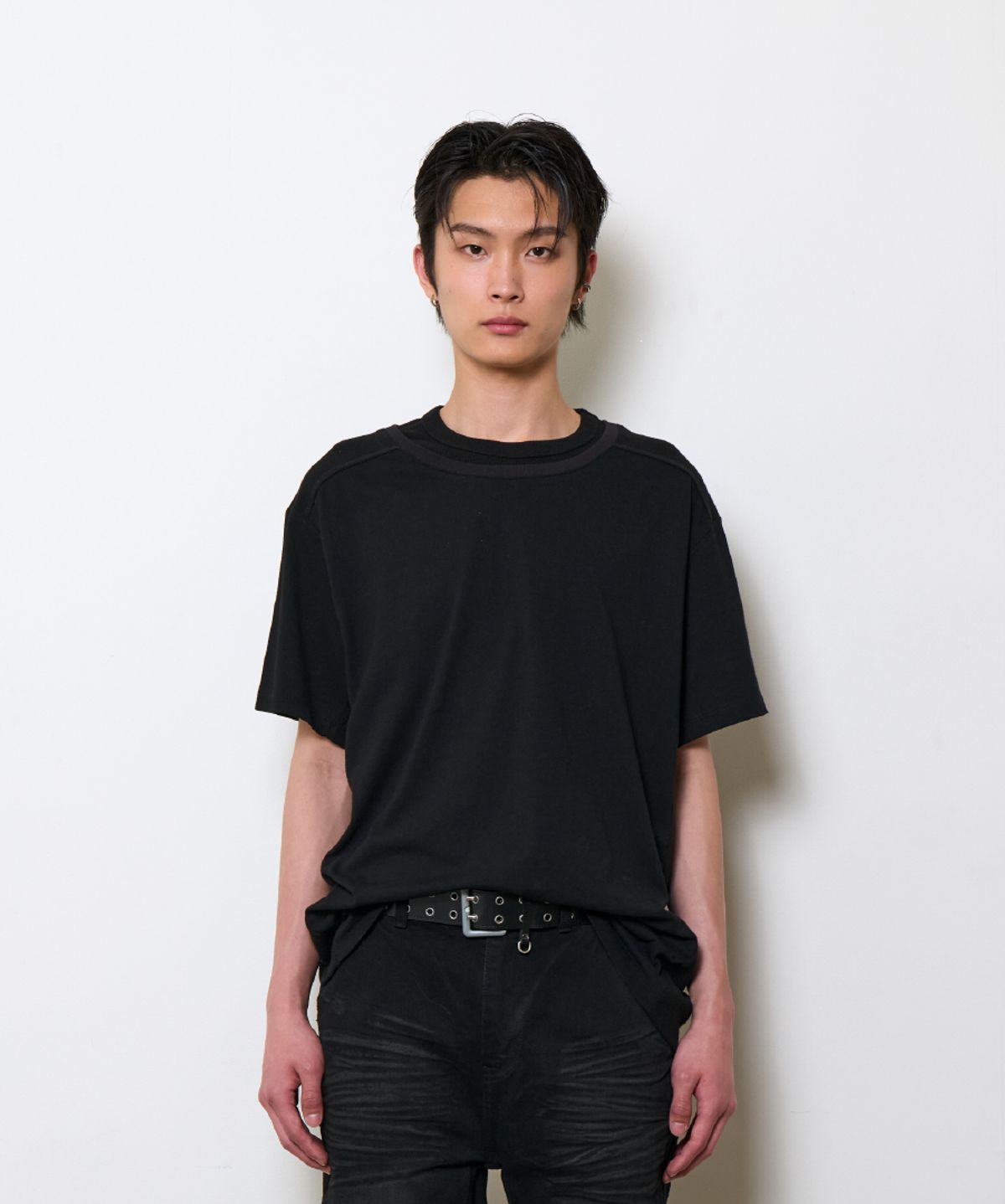 이티씨이(ETCE) DOUBLE NECK LAYERED T-SHIRT (BLACK)