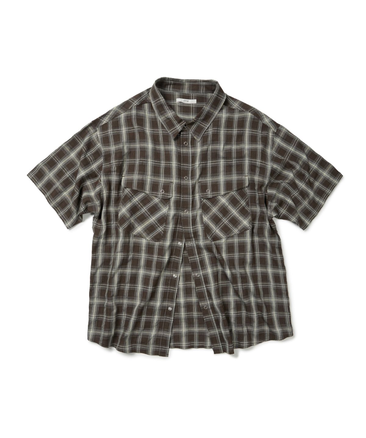 이티씨이(ETCE) TWO POCKET CHECK HALF SHIRT (BROWN)