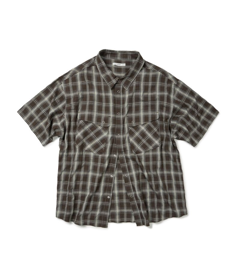 TWO POCKET CHECK HALF SHIRT (BROWN)