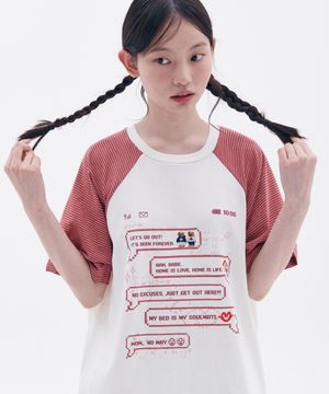 I LOVE HOME 래글런 자수 반팔 티셔츠 AS1219 (아이보리)