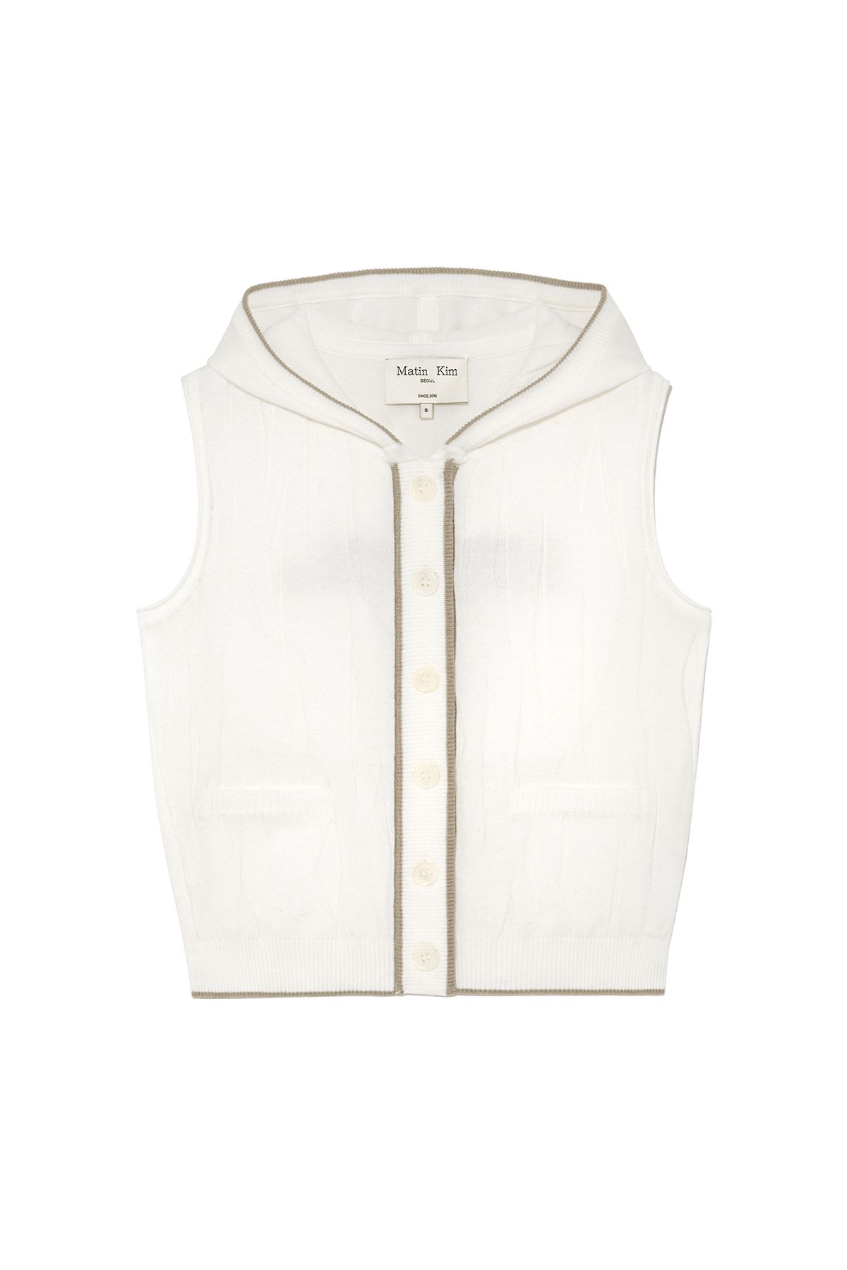 MUSINSA公式 | MATIN KIM WRINKLE HOODY BUTTON KNIT VEST IN IVORY