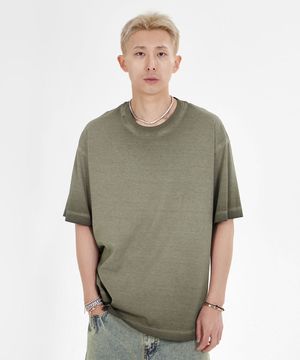 피그먼트 워싱 오버핏 크루넥 반팔 티셔츠_카키