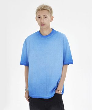 피그먼트 워싱 오버핏 크루넥 반팔 티셔츠_블루