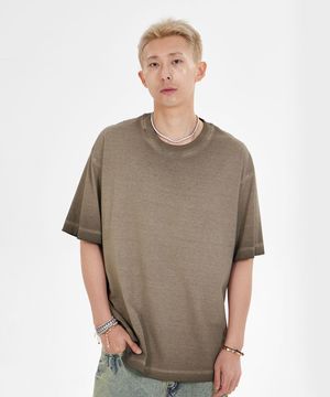피그먼트 워싱 오버핏 크루넥 반팔 티셔츠_샌드