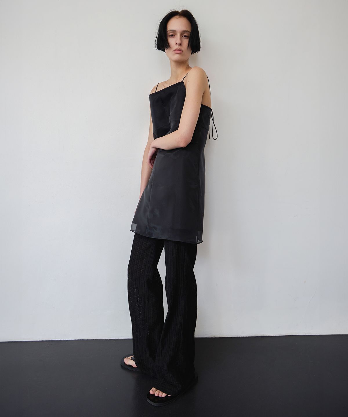 르바(LEVAR) Layered Sheer Slip Dress - Black