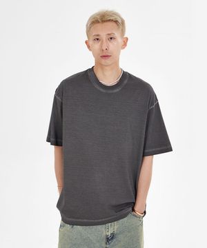 피그먼트 워싱 오버핏 크루넥 반팔 티셔츠_차콜
