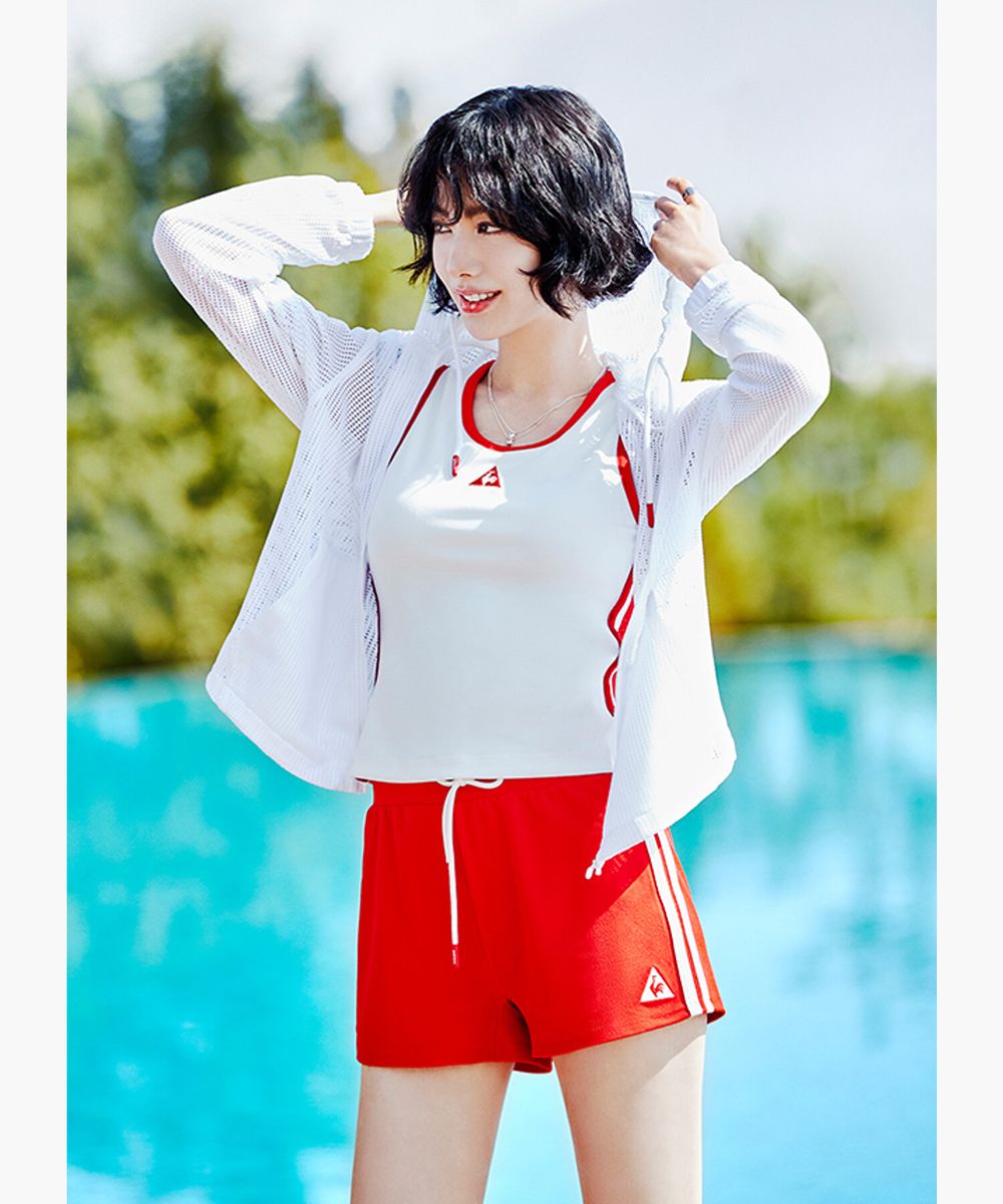 [나나 착용] 여성 워터 스포츠테리 슬림핏 캡내장 슬리브리스 - 화이트(QQ222SSL66)