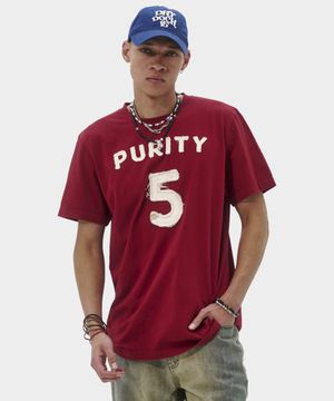 퓨리티 아플리케 슬림 티셔츠 (버건디)