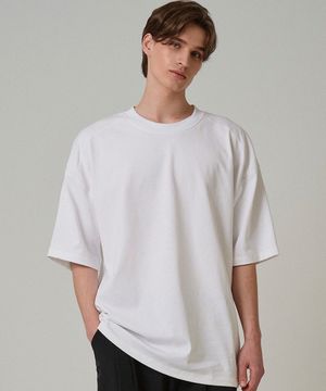 코튼 절개 오버핏 반팔 티셔츠 화이트