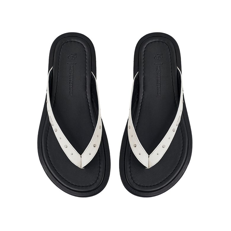 Stud Sheepskin Flip Flops_Ivory