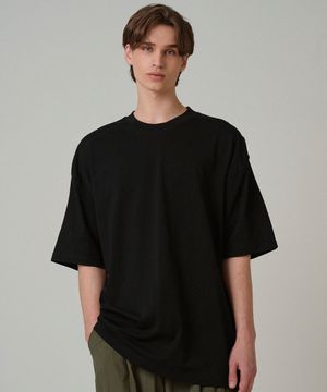 코튼 절개 오버핏 반팔 티셔츠 블랙