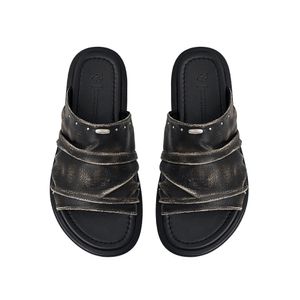 Slouchy Cowskin Slides_Black Beige