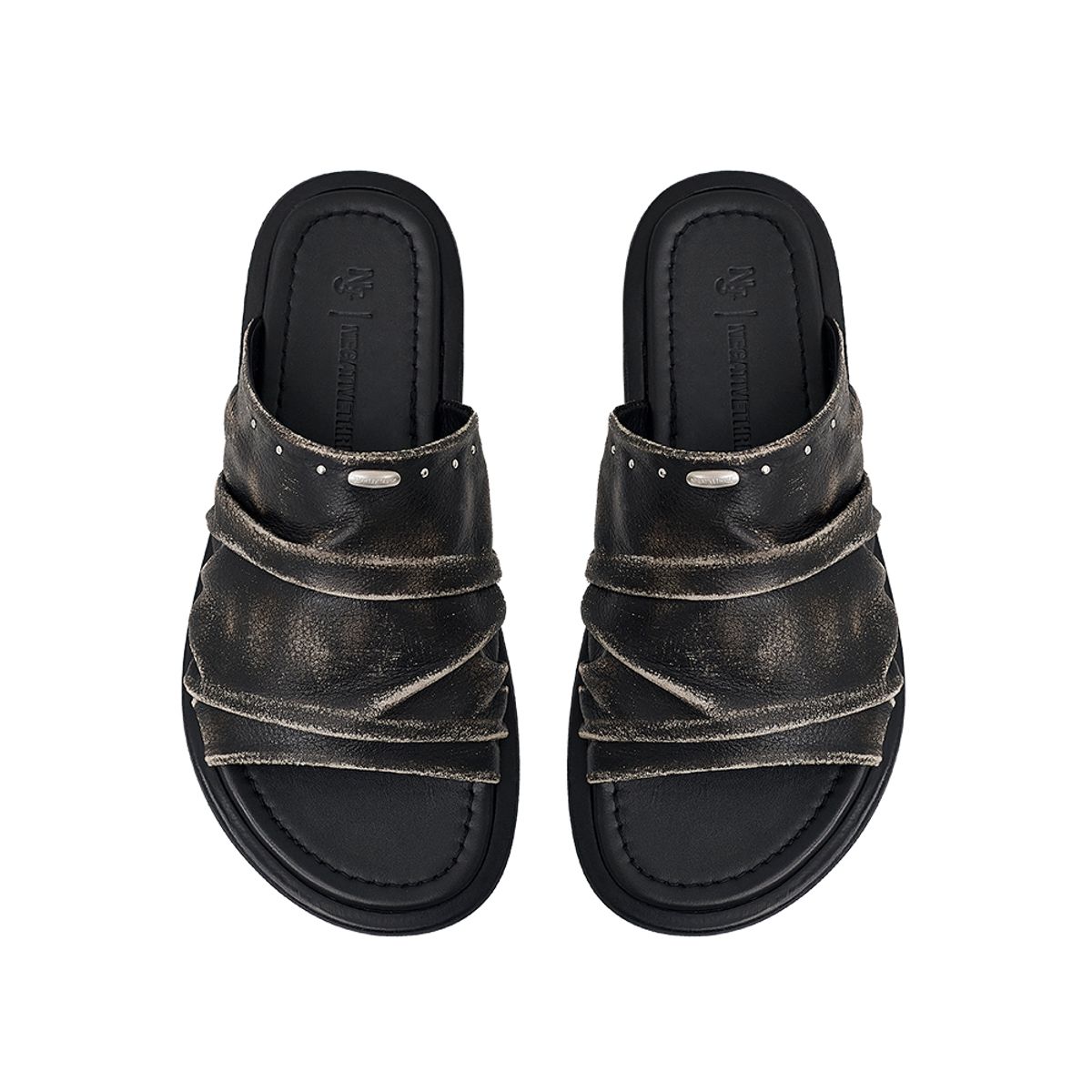 네거티브쓰리(NEGATIVETHREE) Slouchy Cowskin Slides_Black Beige