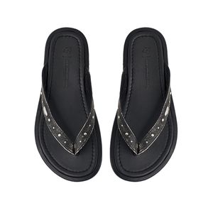 Stud cowskin Flip Flops_Black Beige