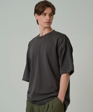 코튼 절개 오버핏 반팔 티셔츠 차콜