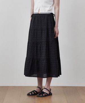 캉캉 플레어드 리본 스커트 블랙